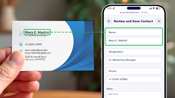 Business card name automatically mapped to name field in contact form